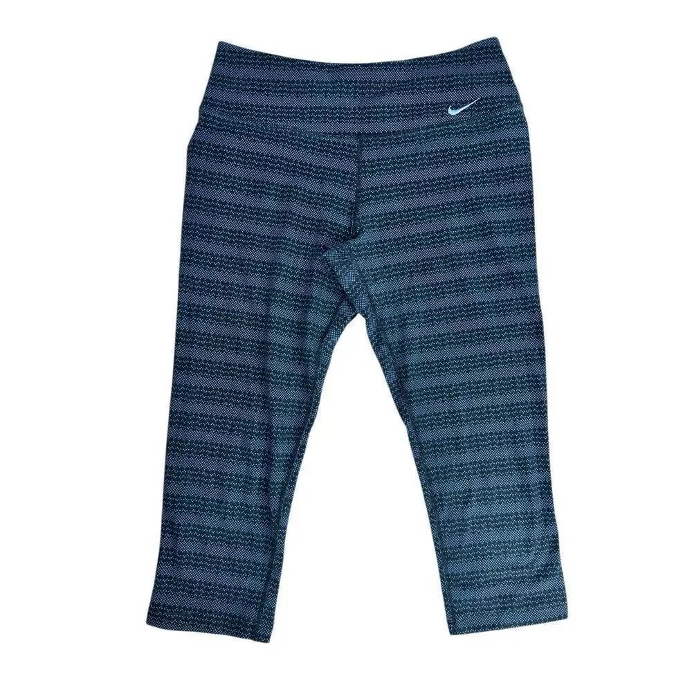 Nike Dri-Fit Cropped Workout Athletic Leggings Blue Black Women’s Size Small